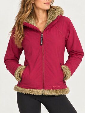 Marmot Furlong Softshell Jacket Faux Fur Hood Full Zip Pink Size Medium